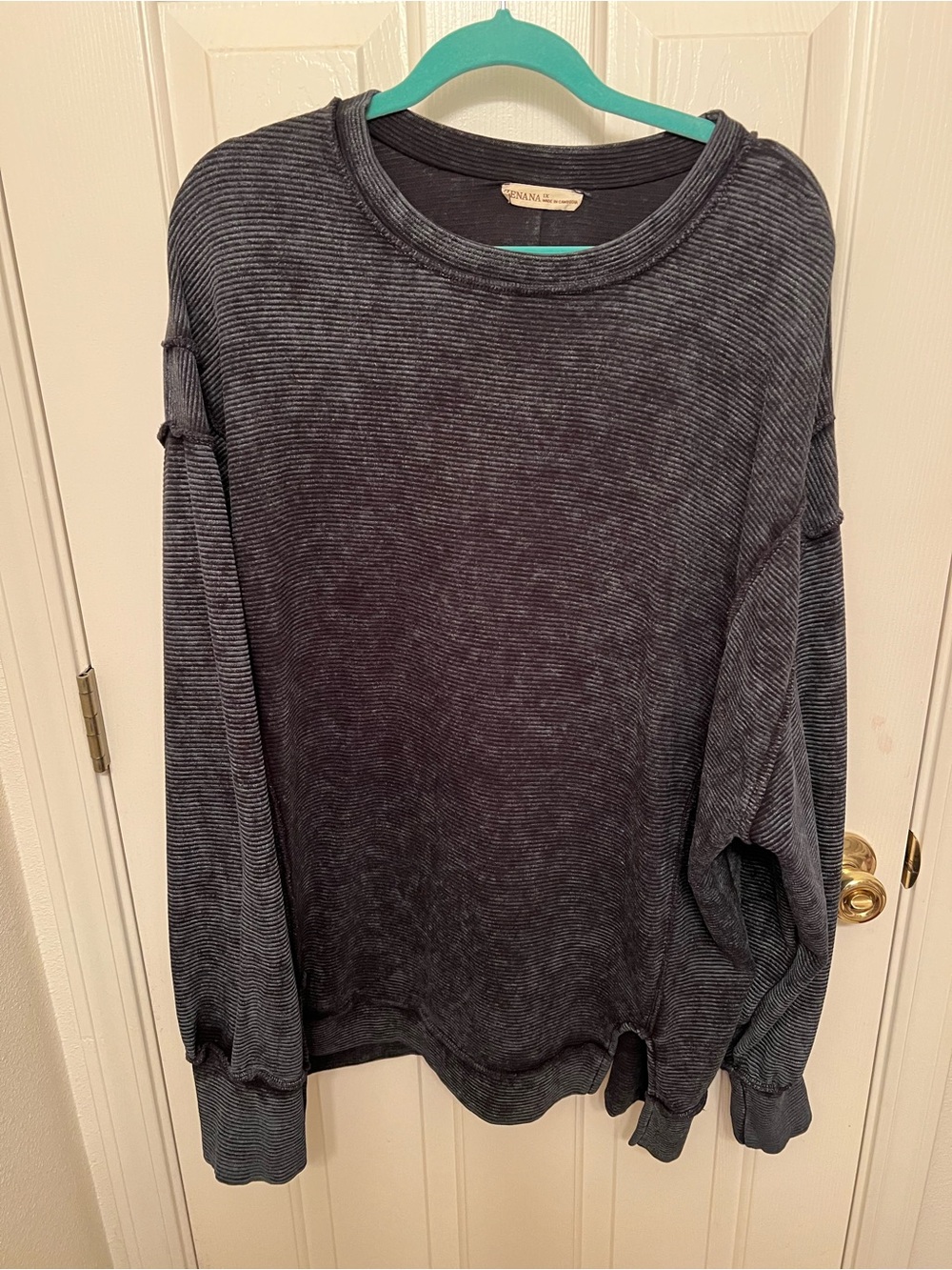 Zenana Outfitters Washed Black Ribbed Crewneck Sweatshirt